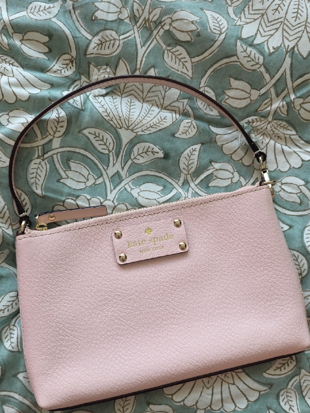 kate spade Pebble Leather Pale Pink Wristlet with Gold Hardware